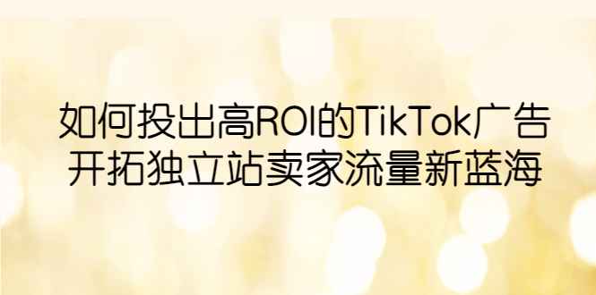 【副业项目6124期】如何投出高ROI·TikTok广告，开拓独立站卖家流量新蓝海-欧乐轻创网