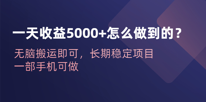 【副业项目6540期】一天收益5000+怎么做到的？无脑搬运即可，长期稳定项目，一部手机可做-欧乐轻创网