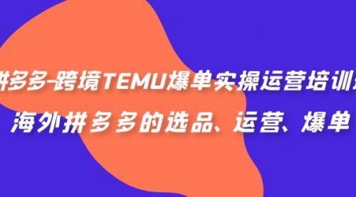 【副业项目7128期】拼多多-跨境TEMU爆单实操运营培训班，海外拼多多的选品、运营、爆单-欧乐轻创网