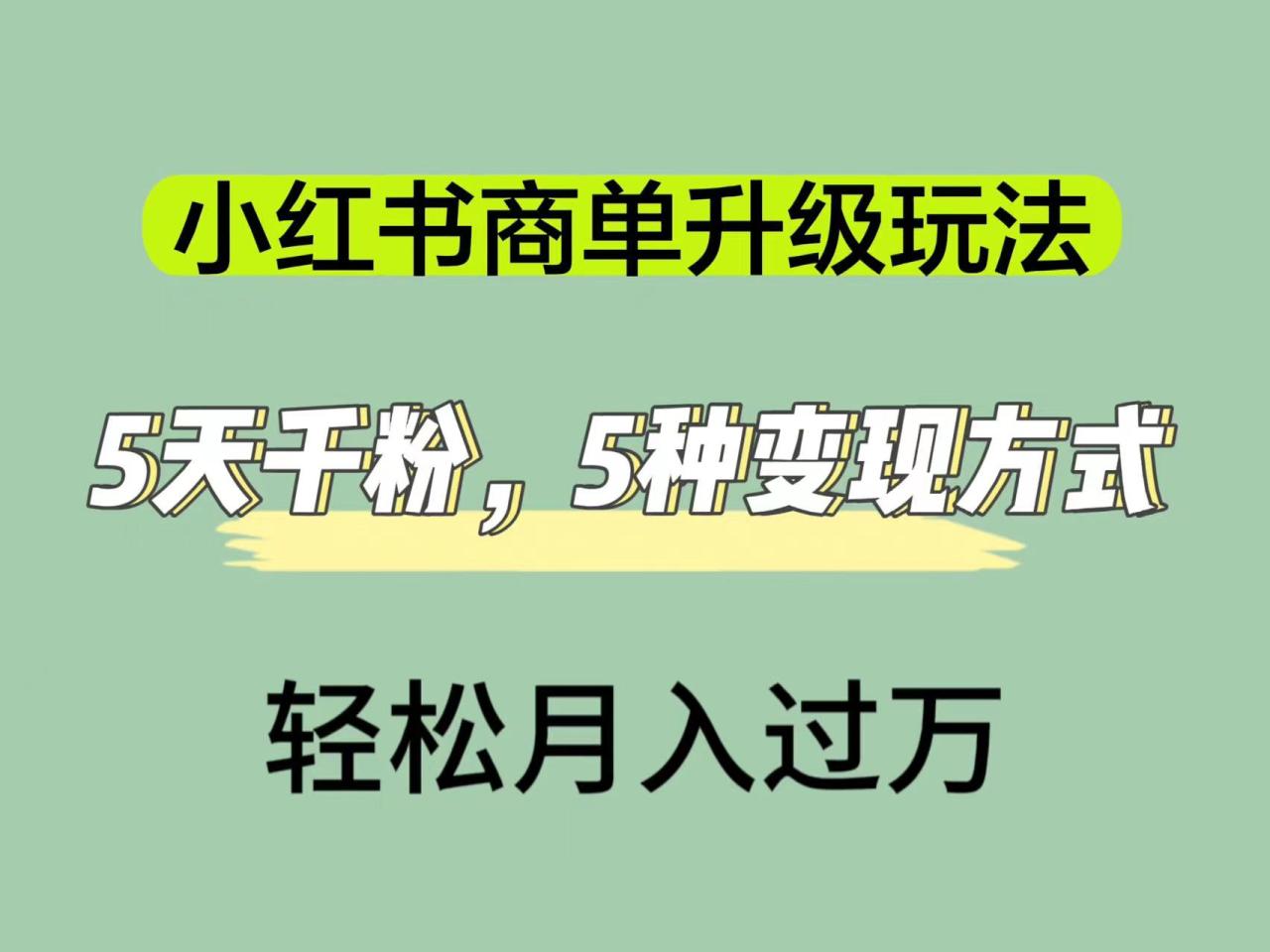 【副业项目7497期】小红书商单升级玩法，5天千粉，5种变现渠道，轻松月入1万+-欧乐轻创网